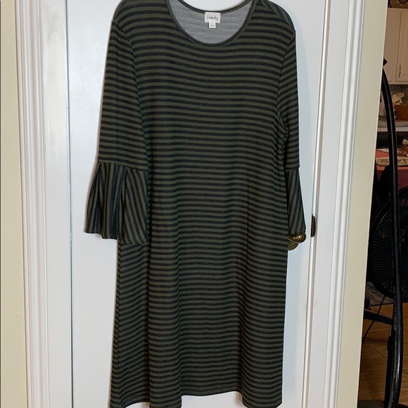 emberley Dresses & Skirts - Emberley size Lg army green/black striped dress